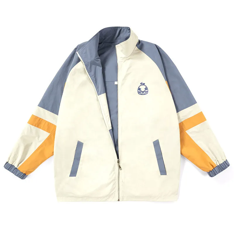 Reversible Color Block Print Lapel Couple Jacket