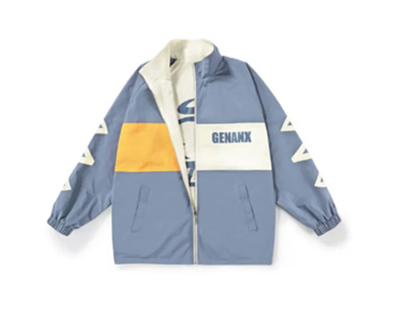 Reversible Color Block Print Lapel Couple Jacket