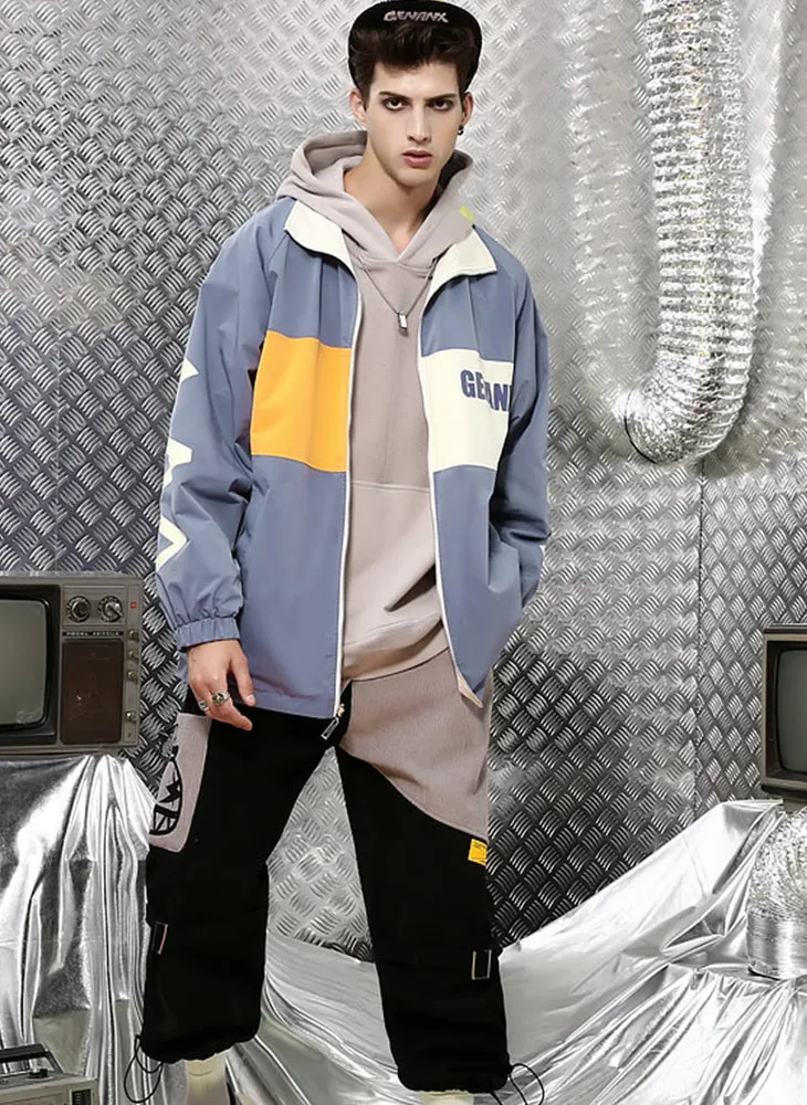 Reversible Color Block Print Lapel Couple Jacket