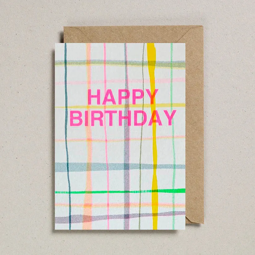 Riso Shapes Plaid Happy Birthday Card