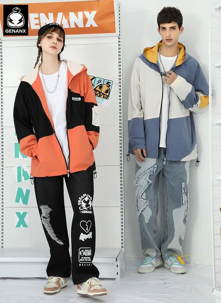 Safari Style Color Block Hooded Jacket