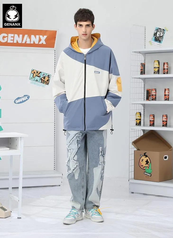 Safari Style Color Block Hooded Jacket
