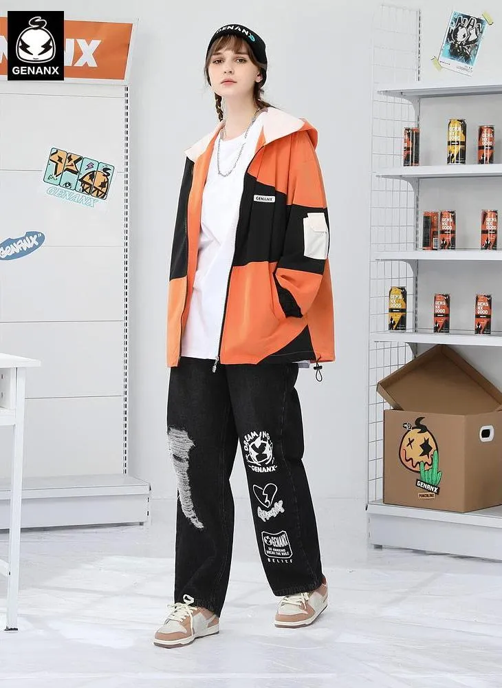 Safari Style Color Block Hooded Jacket