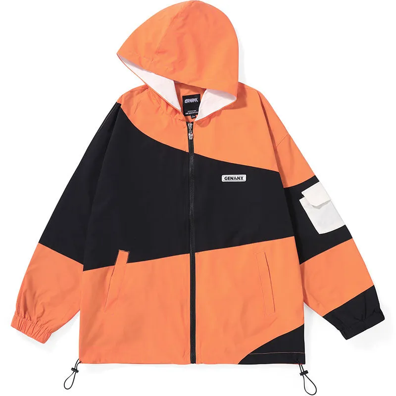 Safari Style Color Block Hooded Jacket