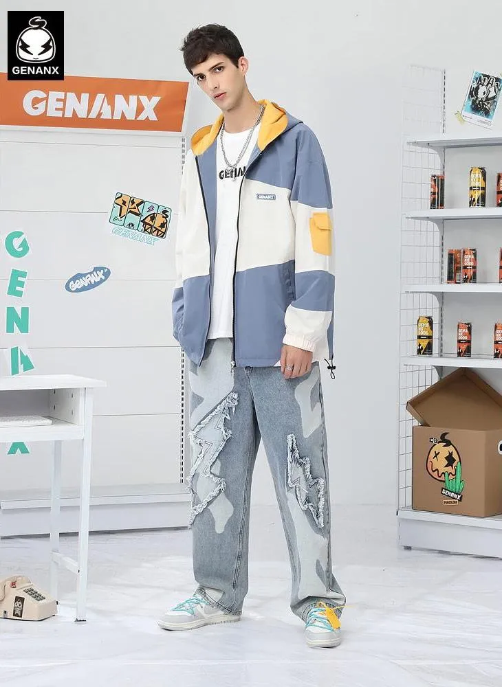 Safari Style Color Block Hooded Jacket