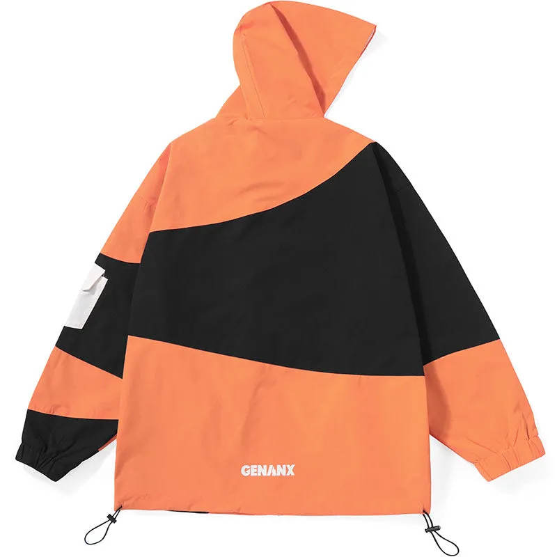 Safari Style Color Block Hooded Jacket