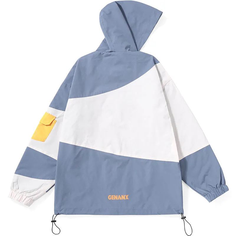 Safari Style Color Block Hooded Jacket