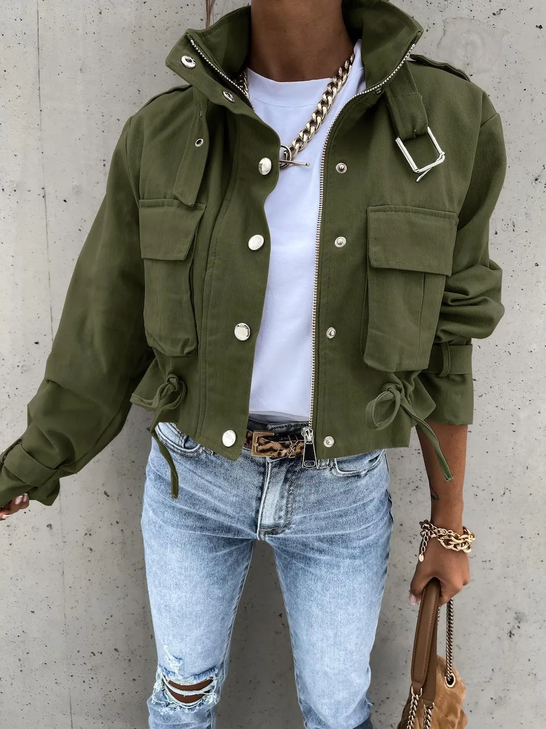 Short Polyester Fiber Top Motorcycle Jacket Coat for Autumn and Winter