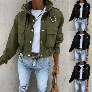 Short Polyester Fiber Top Motorcycle Jacket Coat for Autumn and Winter