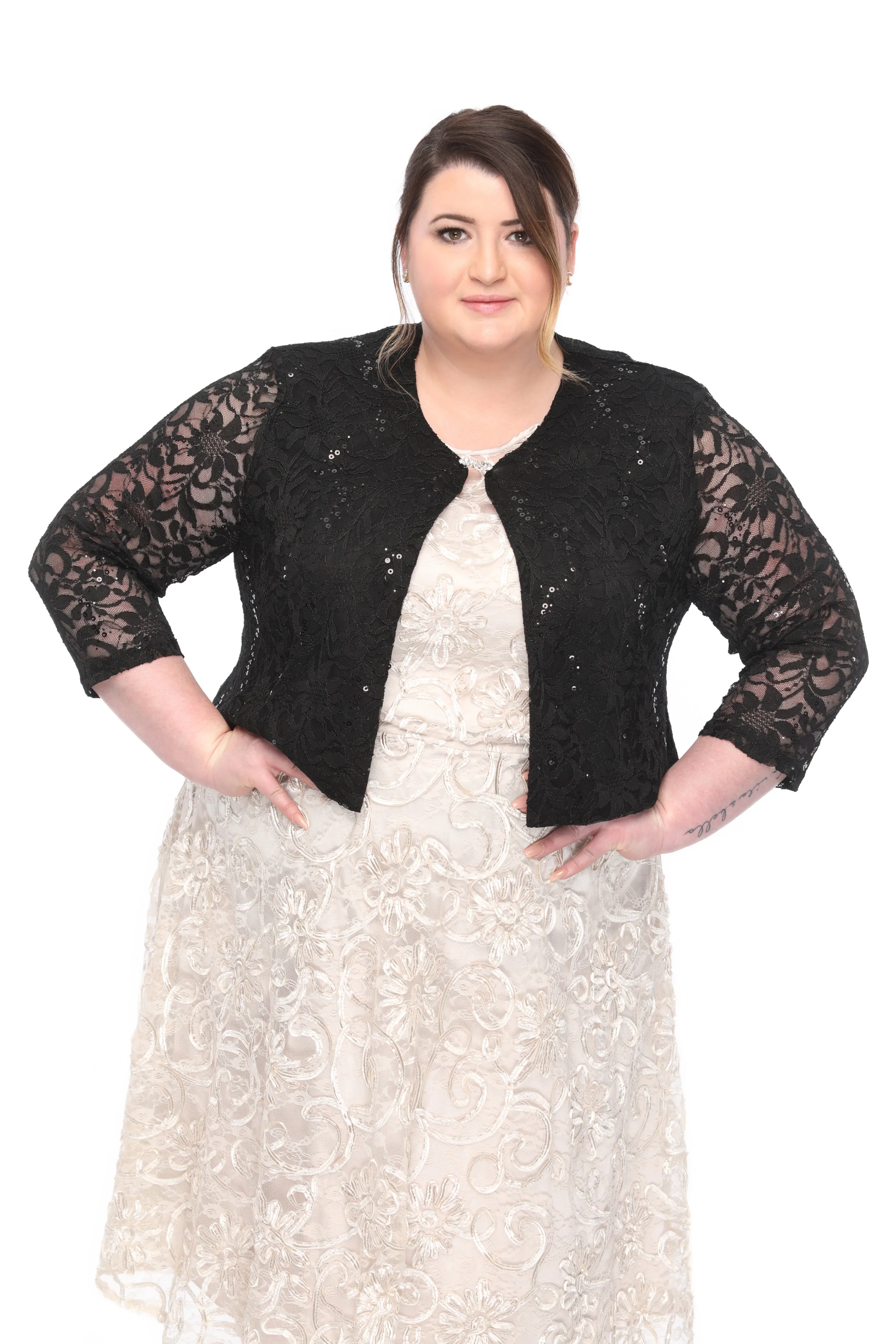 SLEEKTRENDS Womens Plus Size Embellished Sequin Lace  Bolero Jacket