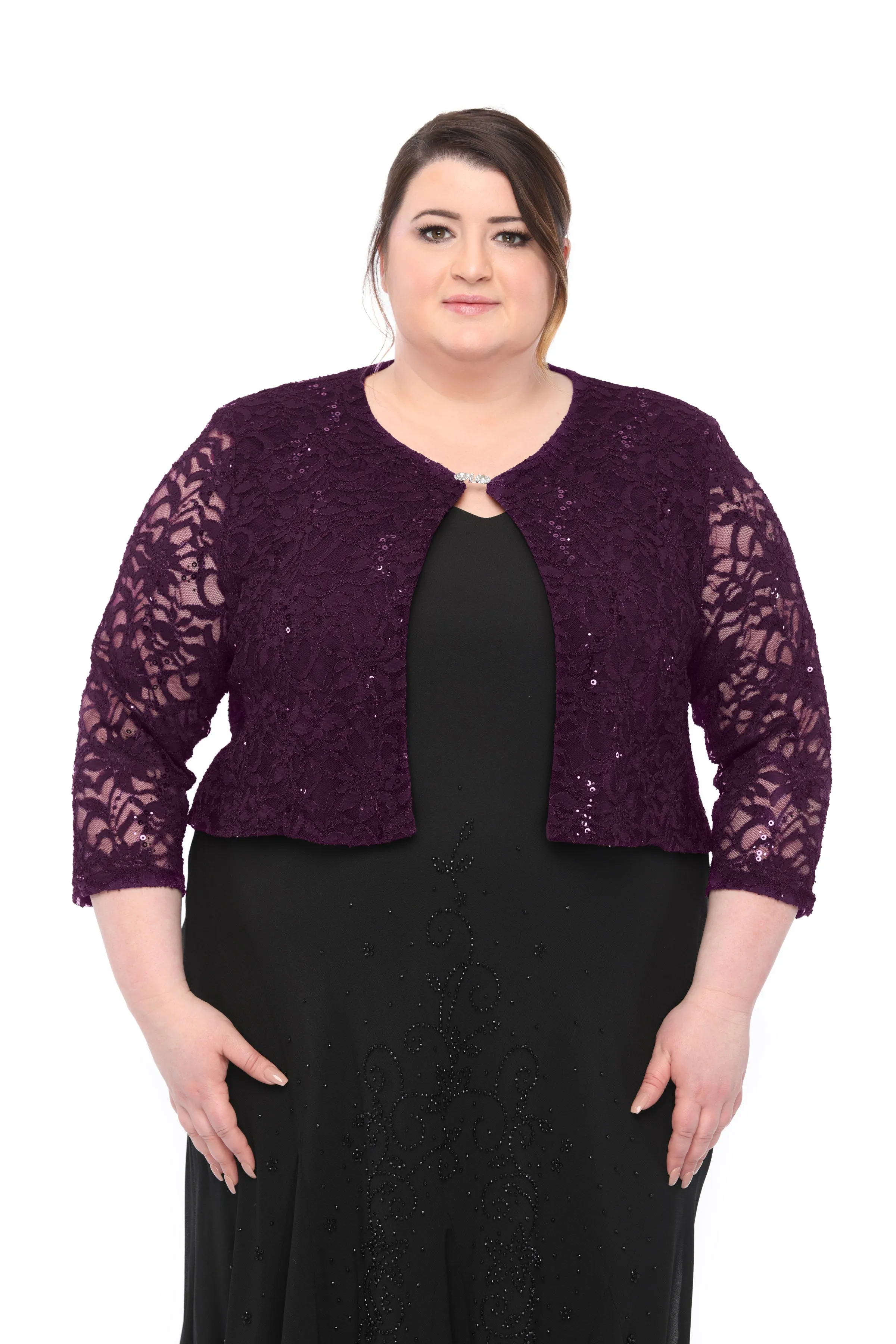 SLEEKTRENDS Womens Plus Size Embellished Sequin Lace  Bolero Jacket