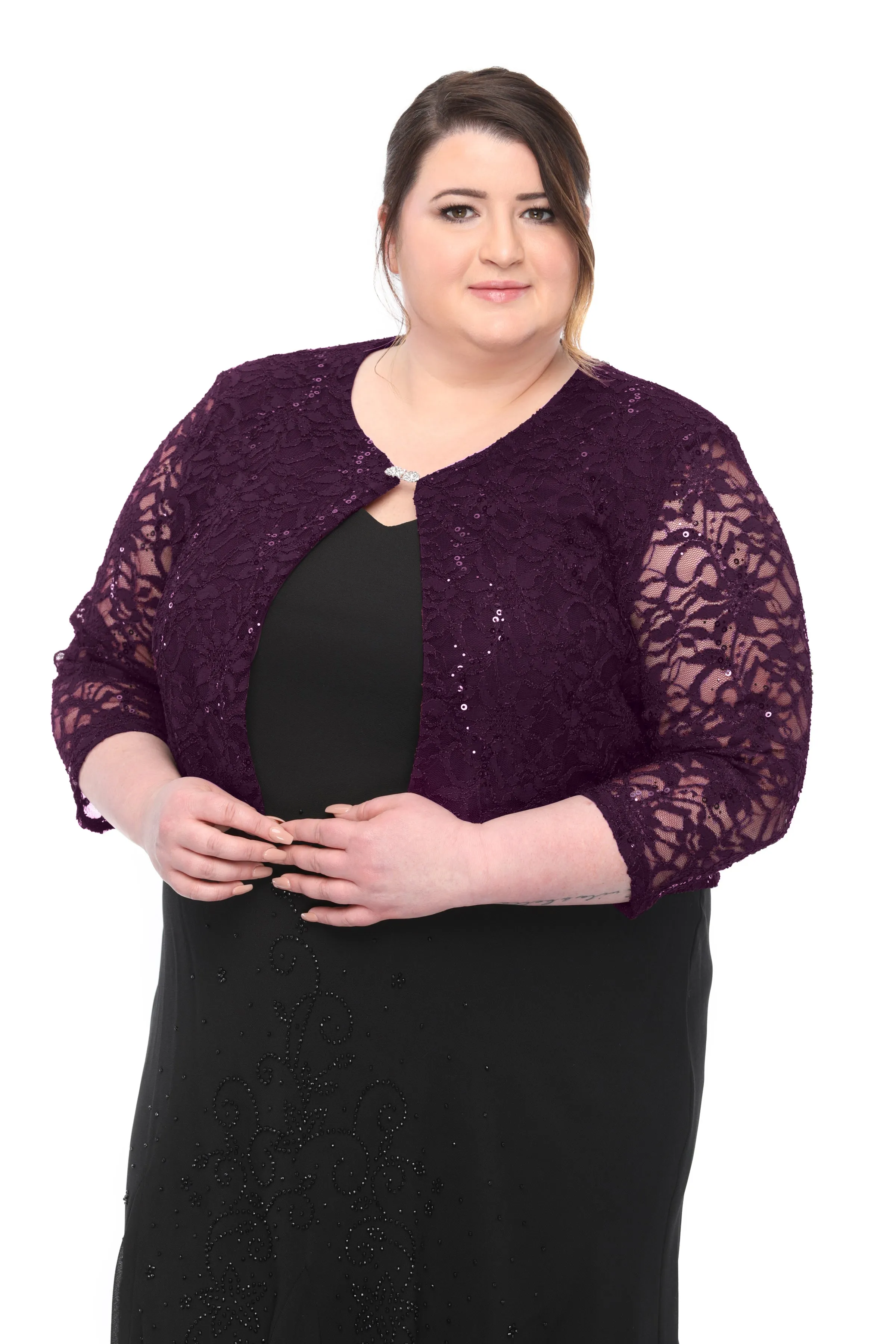 SLEEKTRENDS Womens Plus Size Embellished Sequin Lace  Bolero Jacket