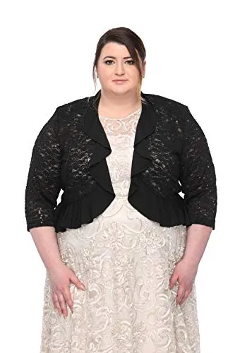 SLEEKTRENDS Women's Plus Size Sequin Lace Ruffled  Bolero Jacket