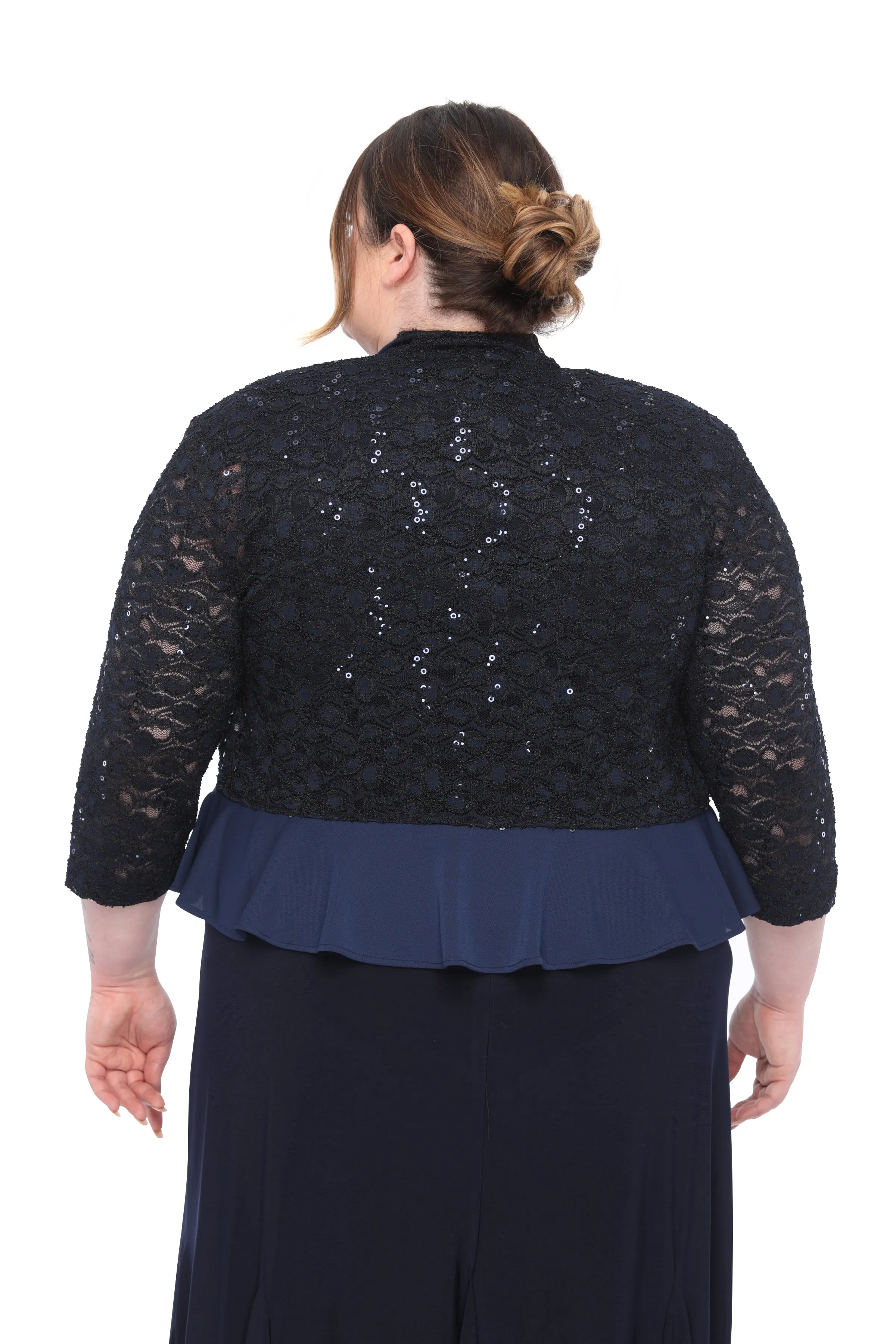 SLEEKTRENDS Women's Plus Size Sequin Lace Ruffled  Bolero Jacket