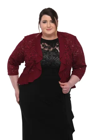 SLEEKTRENDS Women's Plus Size Sequin Lace Ruffled  Bolero Jacket