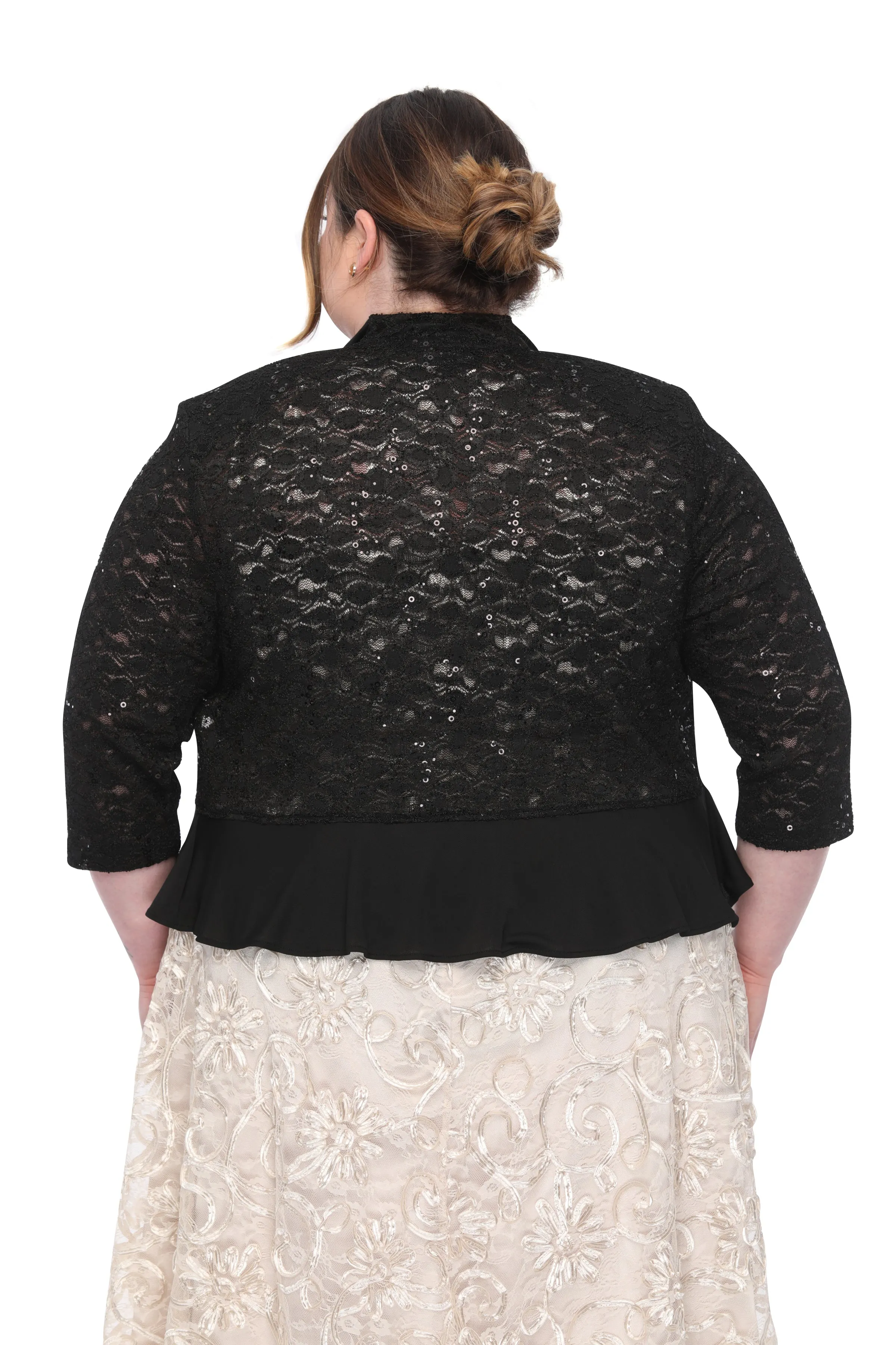 SLEEKTRENDS Women's Plus Size Sequin Lace Ruffled  Bolero Jacket