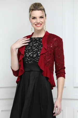 SLEEKTRENDS Women's Sequin Lace Ruffled  Bolero Jacket