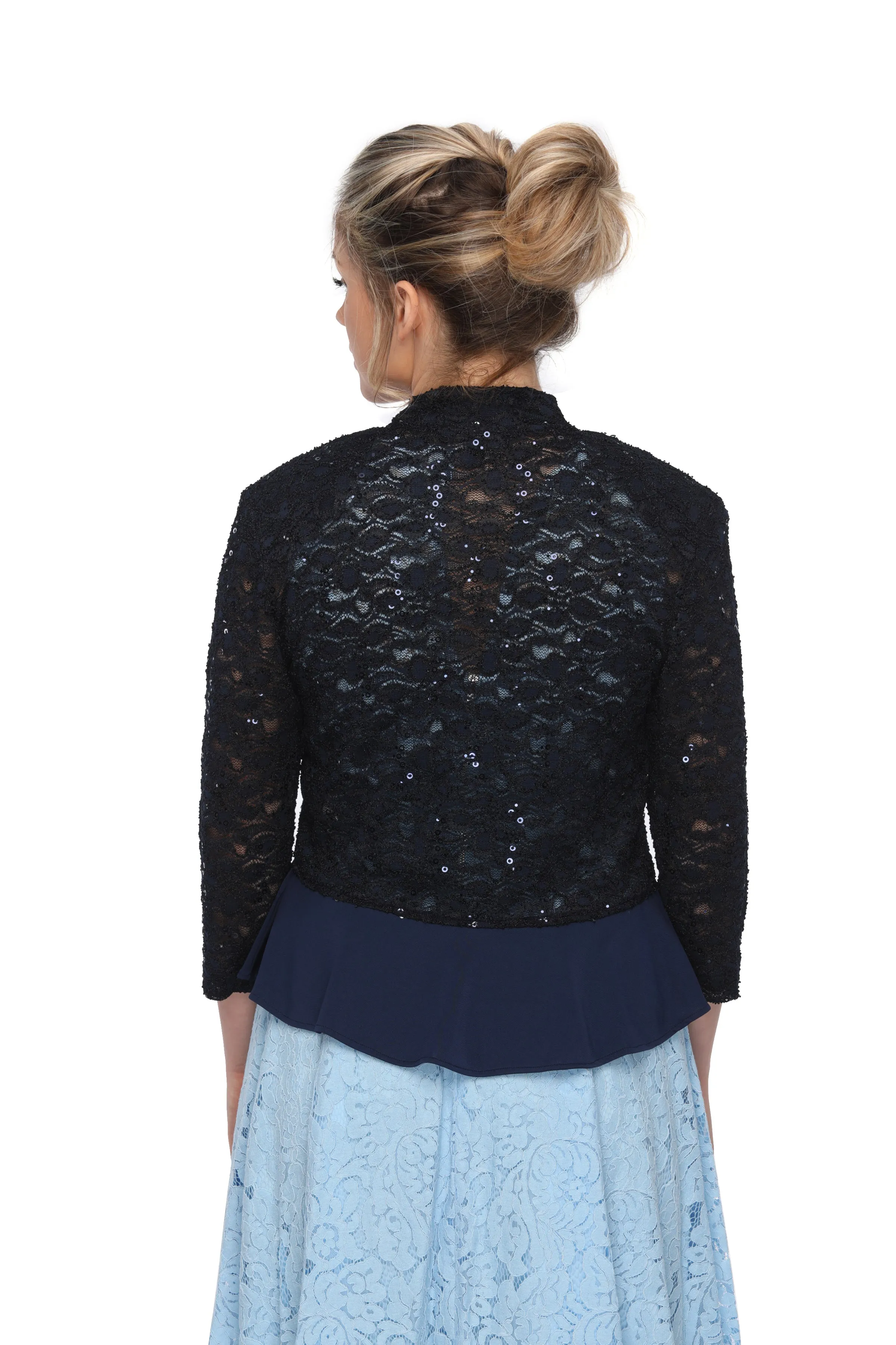 SLEEKTRENDS Women's Sequin Lace Ruffled  Bolero Jacket