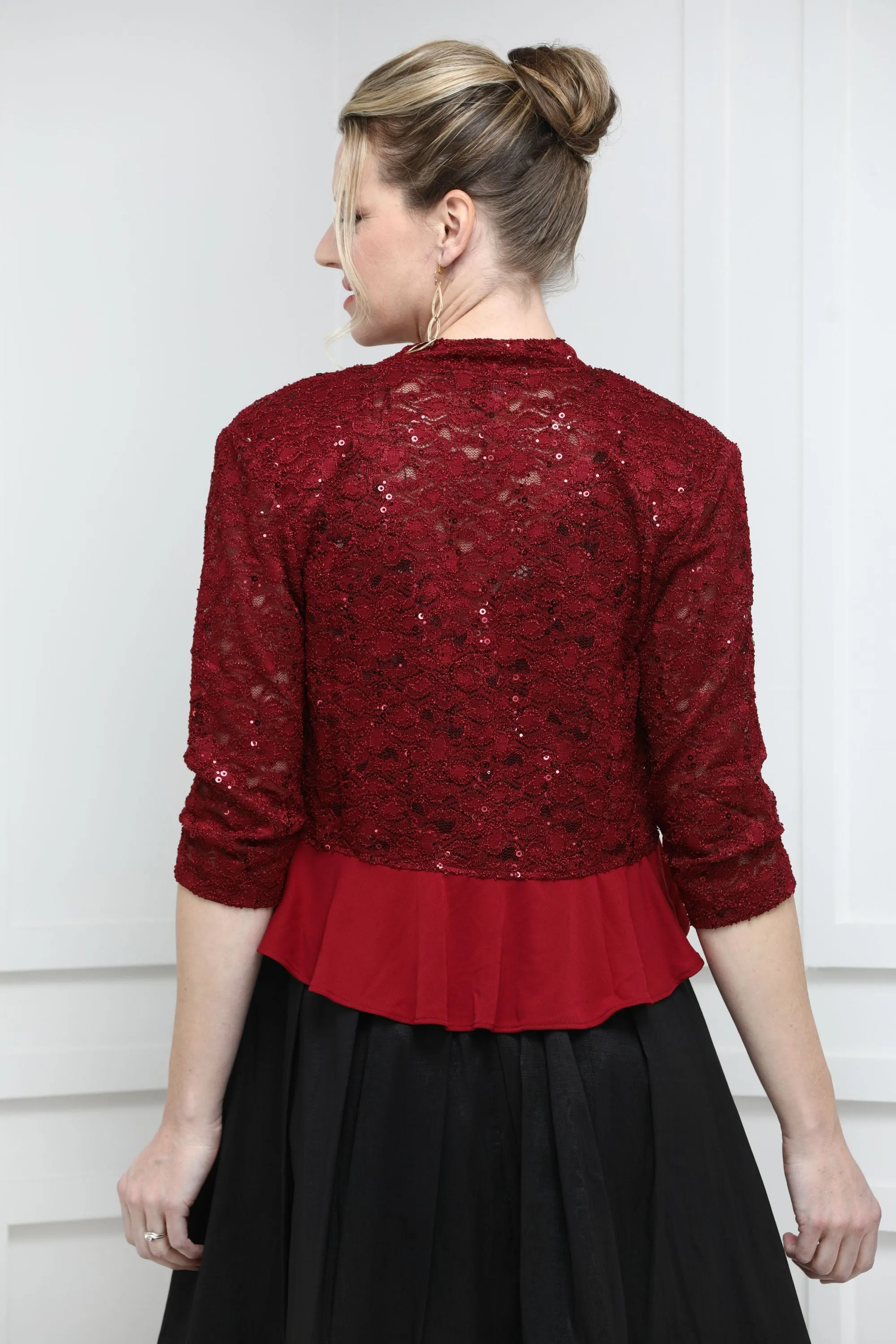 SLEEKTRENDS Women's Sequin Lace Ruffled  Bolero Jacket