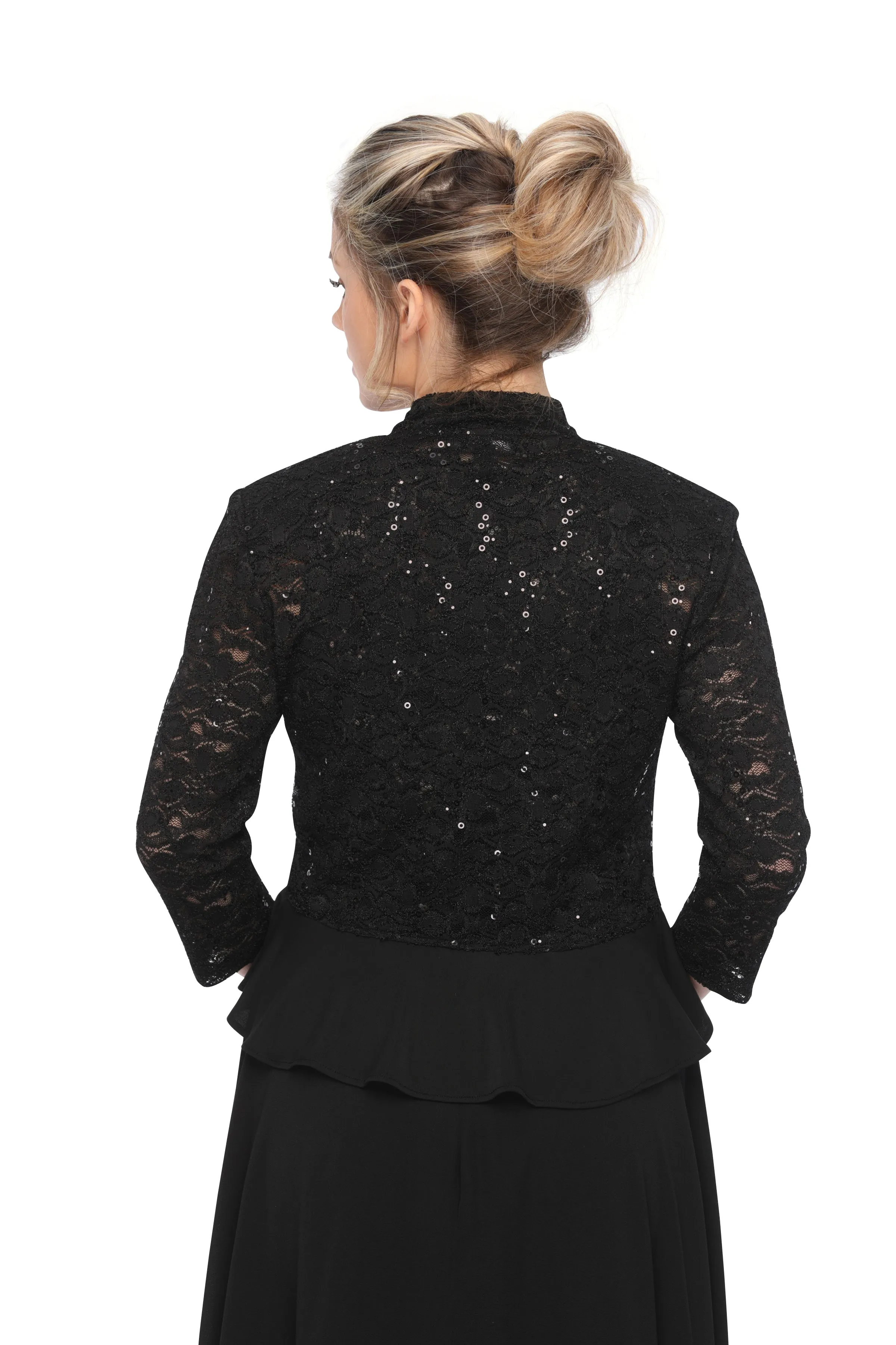 SLEEKTRENDS Women's Sequin Lace Ruffled  Bolero Jacket