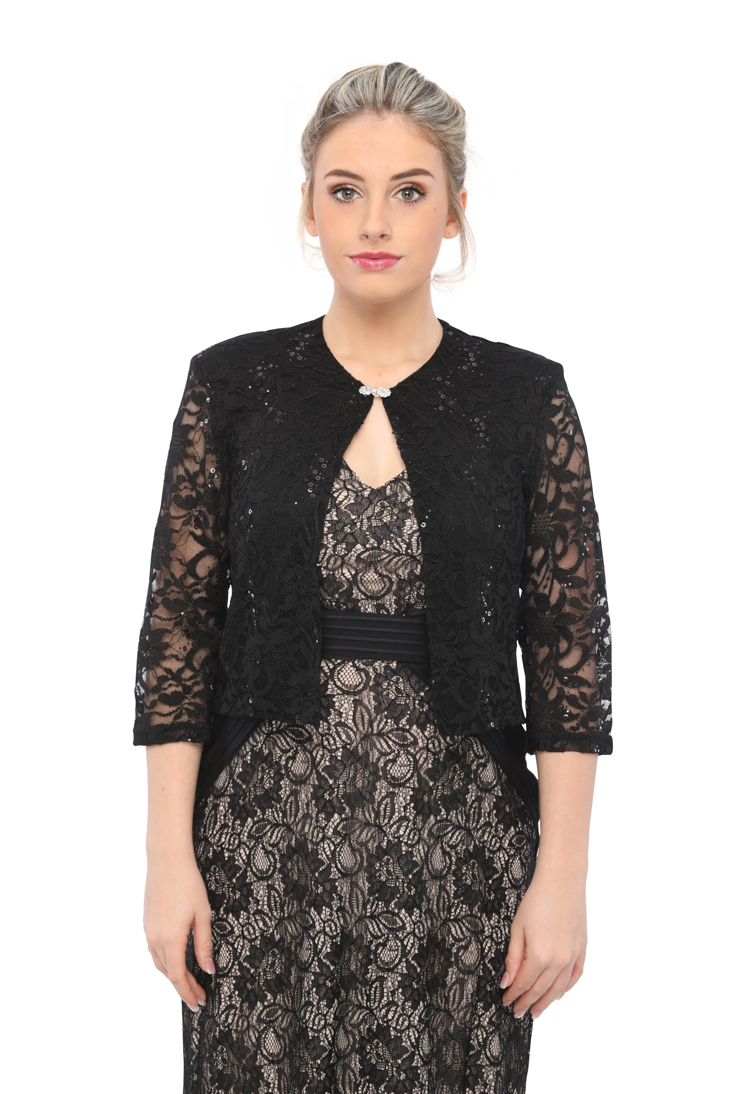 SLEEKTRENDS Womens  Embellished Sequin Lace Bolero Jacket