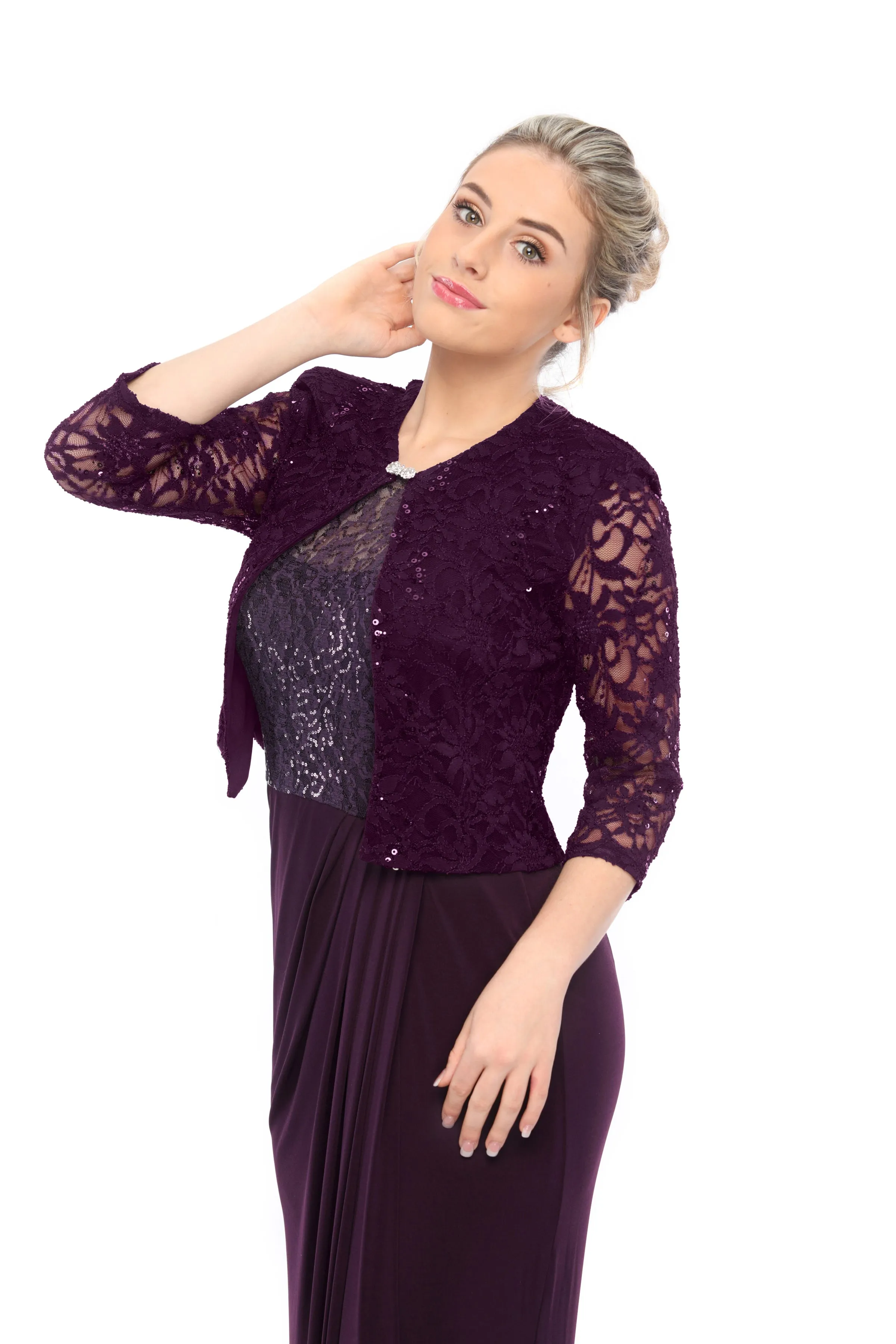 SLEEKTRENDS Womens  Embellished Sequin Lace Bolero Jacket