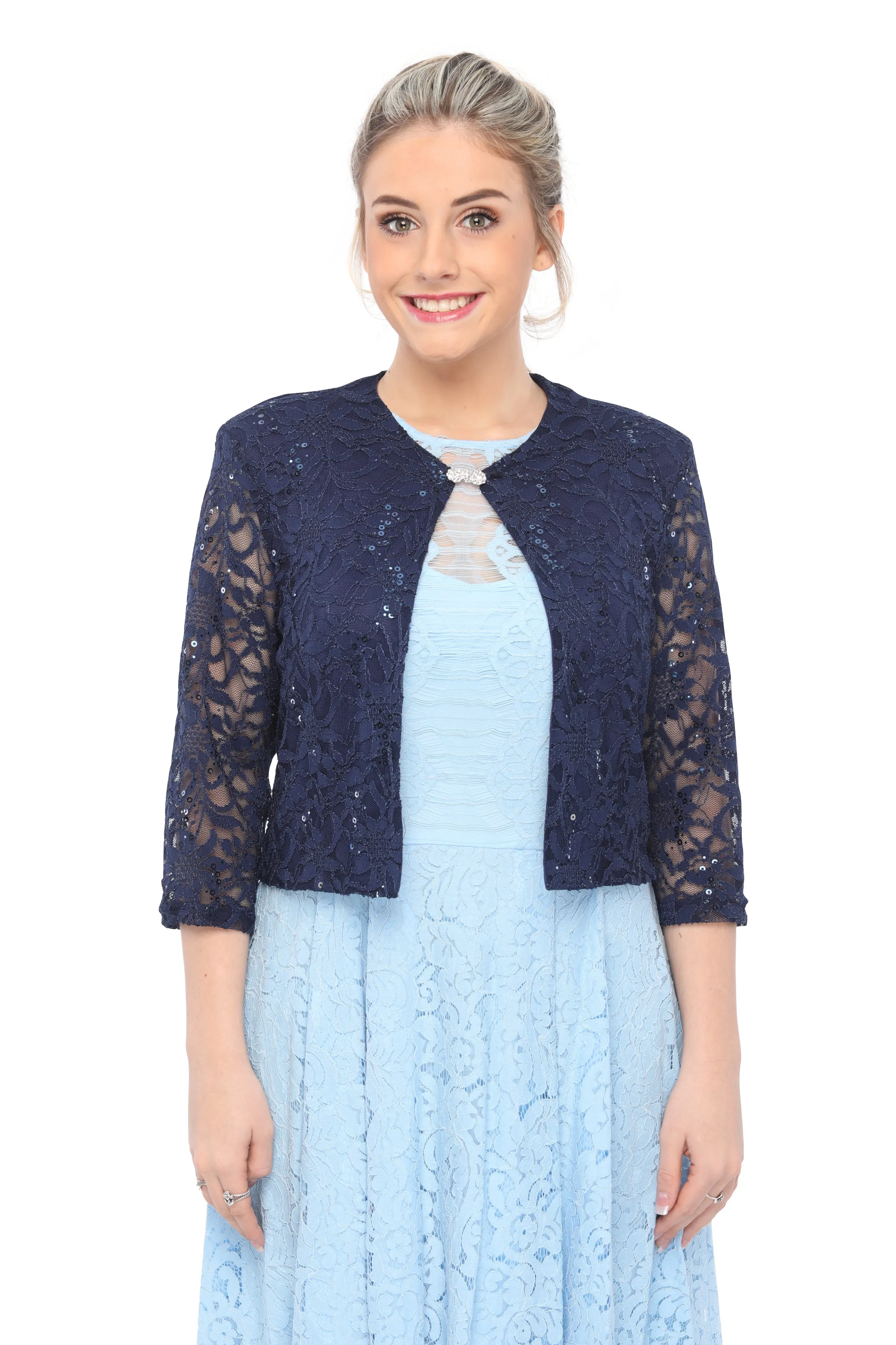 SLEEKTRENDS Womens  Embellished Sequin Lace Bolero Jacket