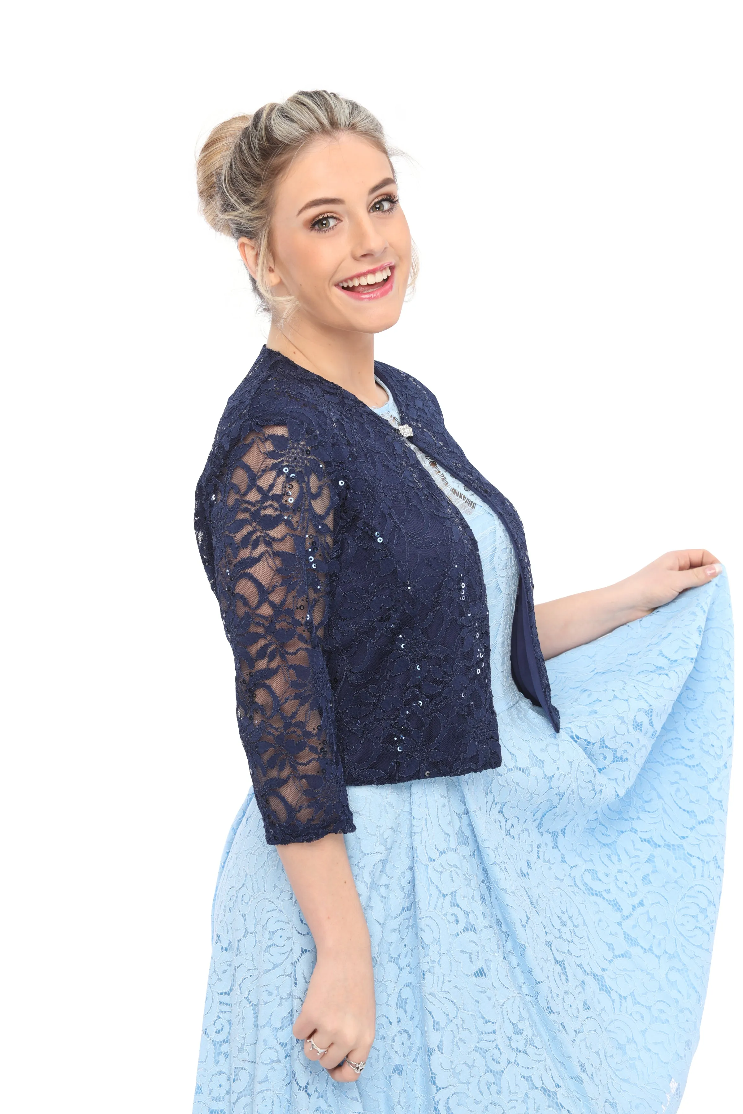 SLEEKTRENDS Womens  Embellished Sequin Lace Bolero Jacket