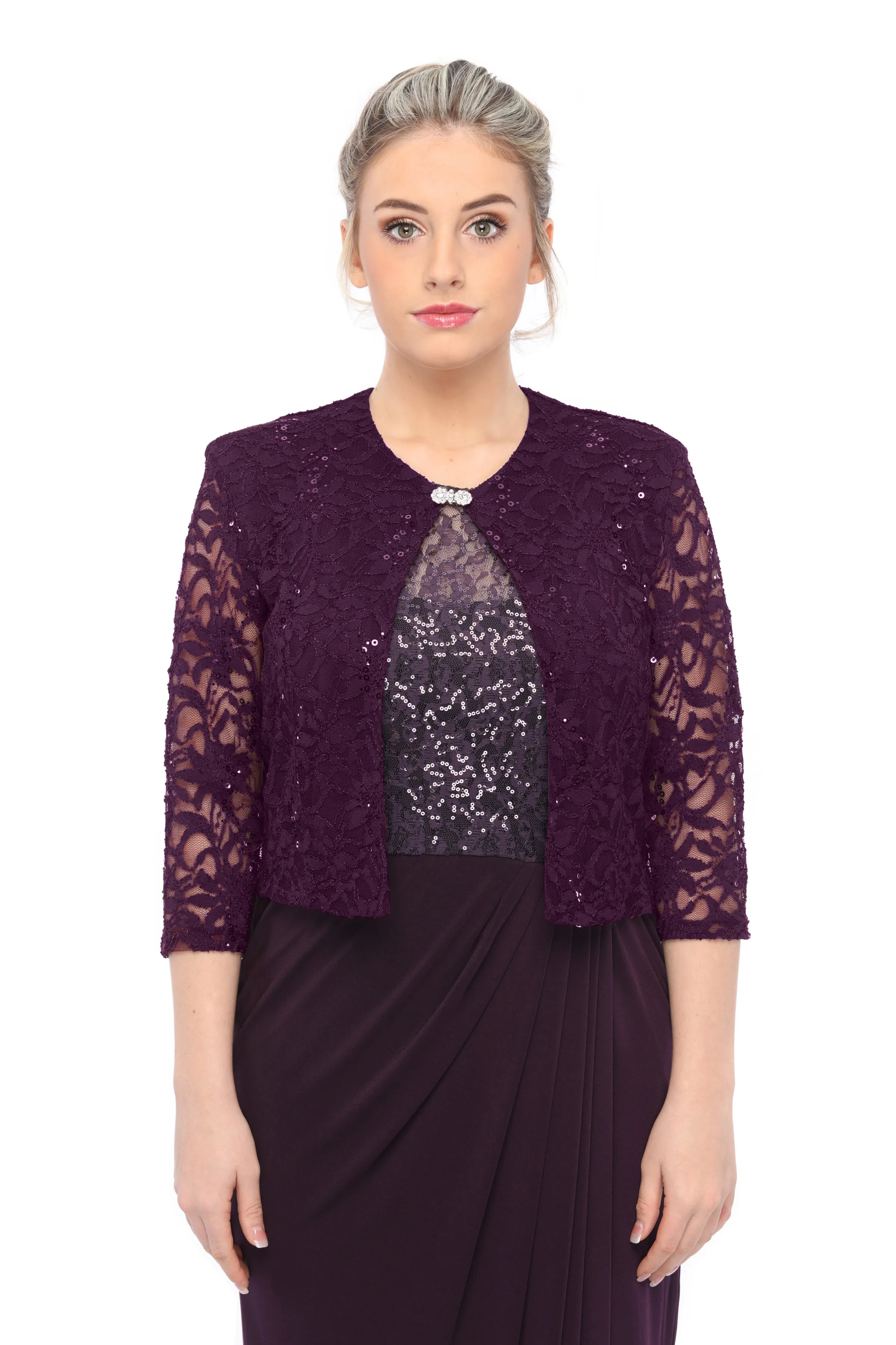 SLEEKTRENDS Womens  Embellished Sequin Lace Bolero Jacket