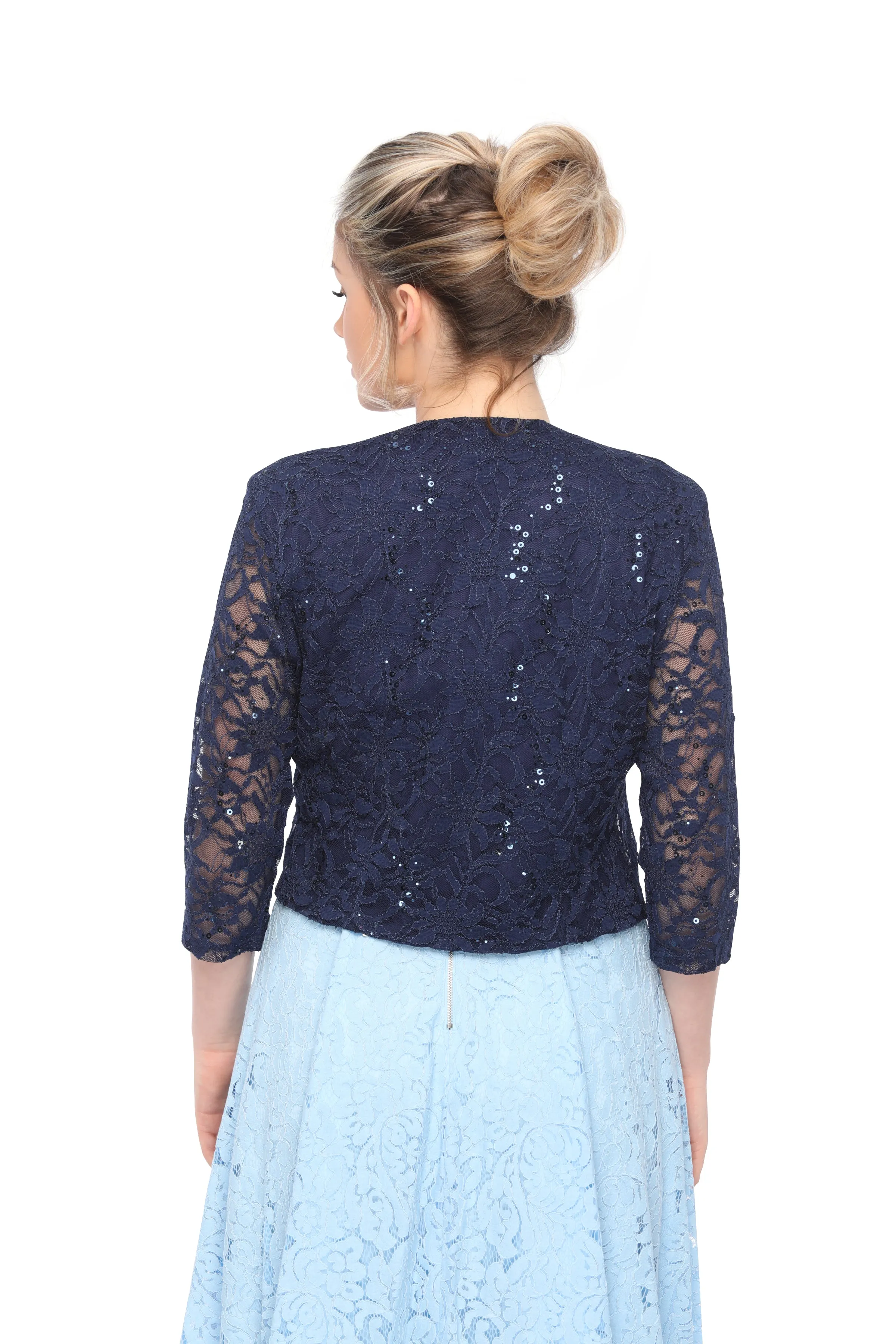 SLEEKTRENDS Womens  Embellished Sequin Lace Bolero Jacket