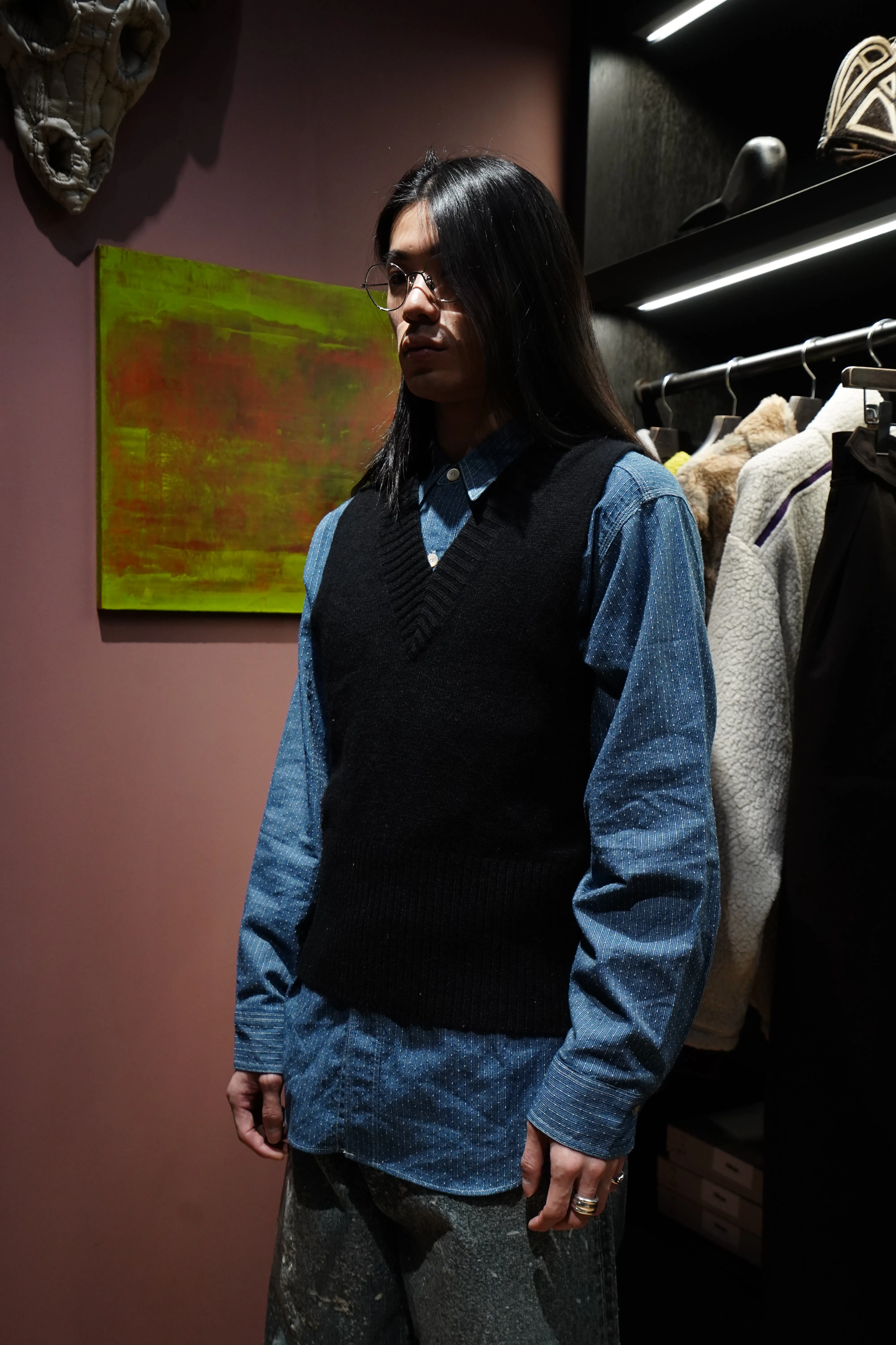 Taiga Takahashi VARSITY LETTERMAN VEST (BLACK)