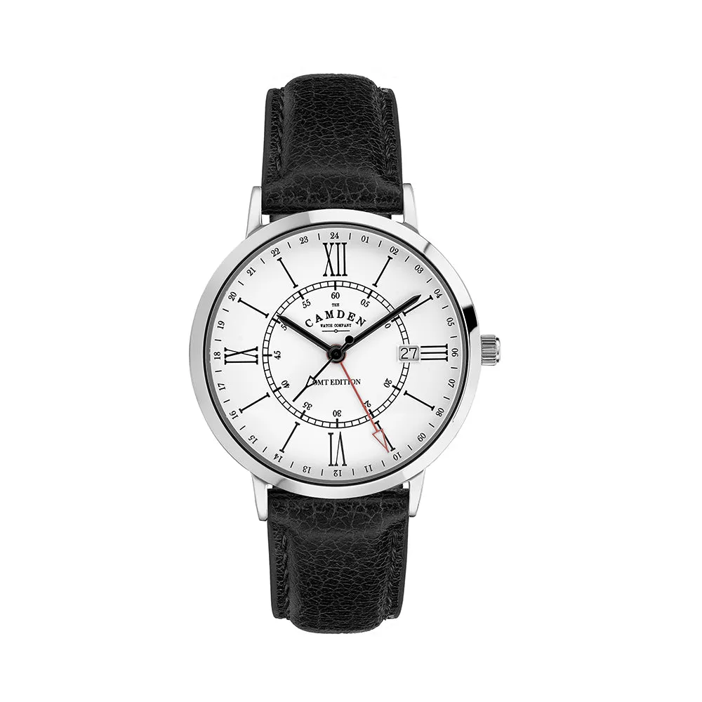 The Camden Watch Company GMT Steel Watch with Black Strap