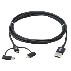 Tripp Lite Universal USB-A to Lightning, USB Micro-B and USB-C Sync/Charge Cable - M101-006-LMC-BK