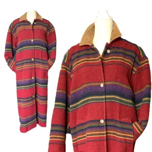 Vintage 1970s Southwestern Blanket Coat by Woolrich. Colorful Western Aztec Design Warm Outerwear.