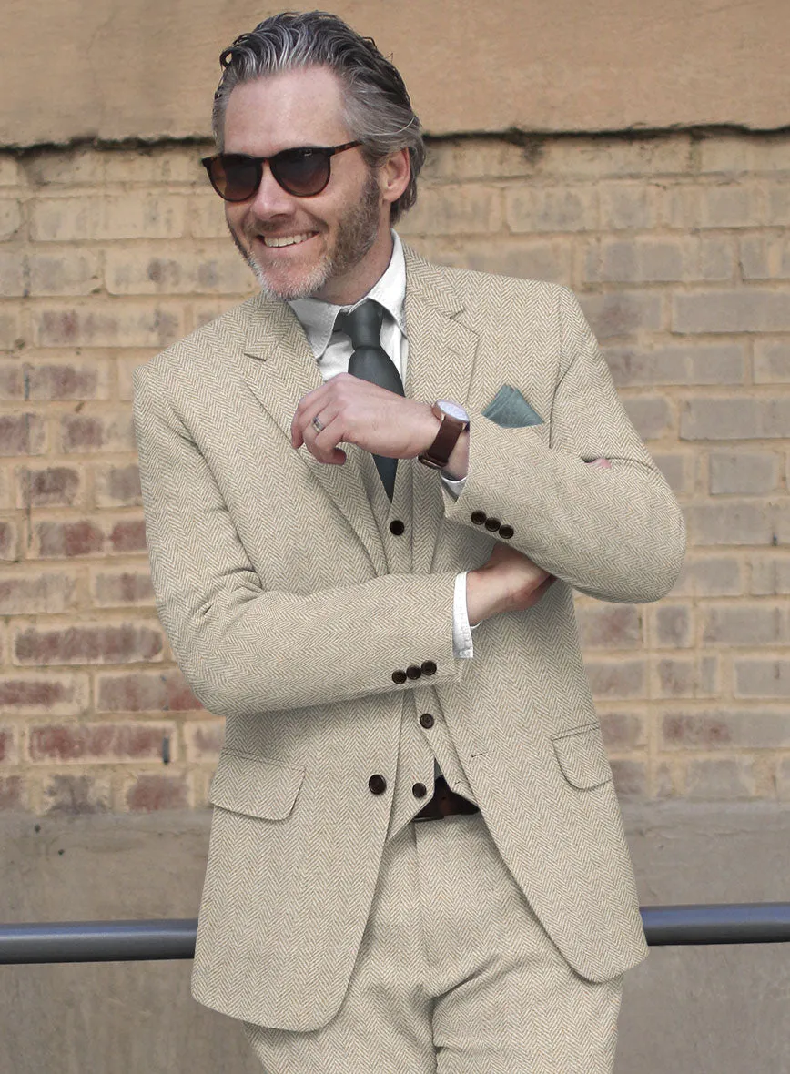 Vintage Herringbone Light Beige Tweed Suit