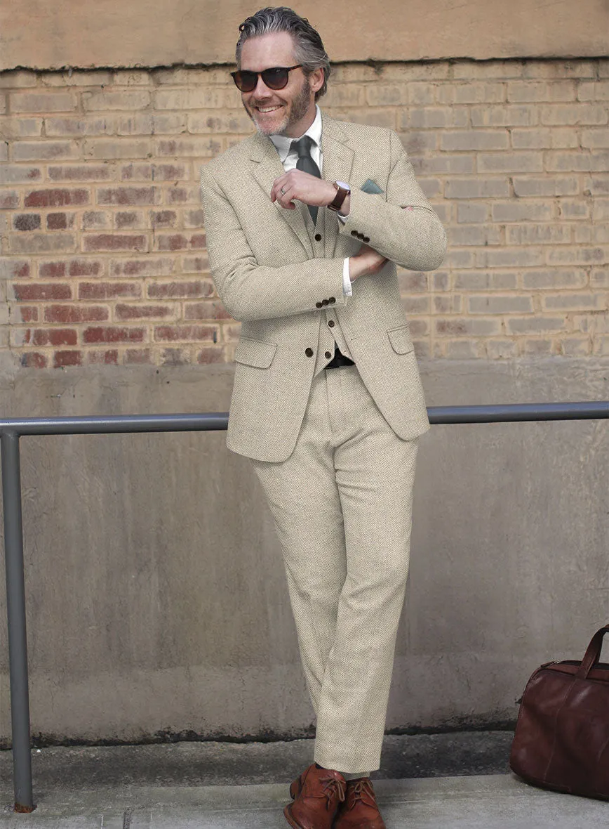 Vintage Herringbone Light Beige Tweed Suit