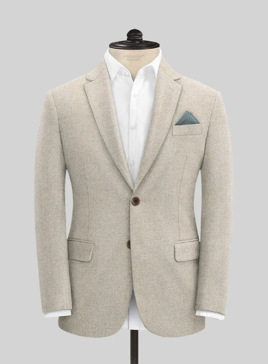 Vintage Herringbone Light Beige Tweed Suit