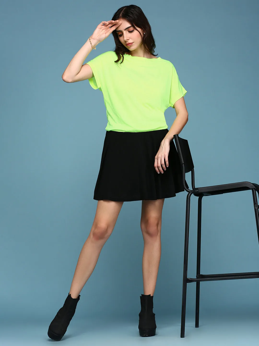 Women Green Colour blocked Extended Sleeves Peplum Dress