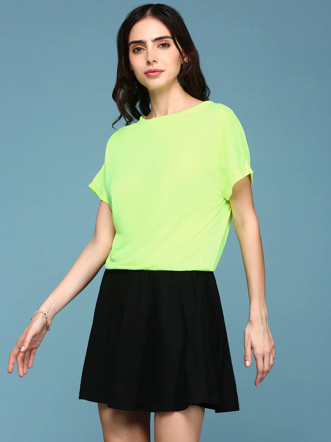 Women Green Colour blocked Extended Sleeves Peplum Dress