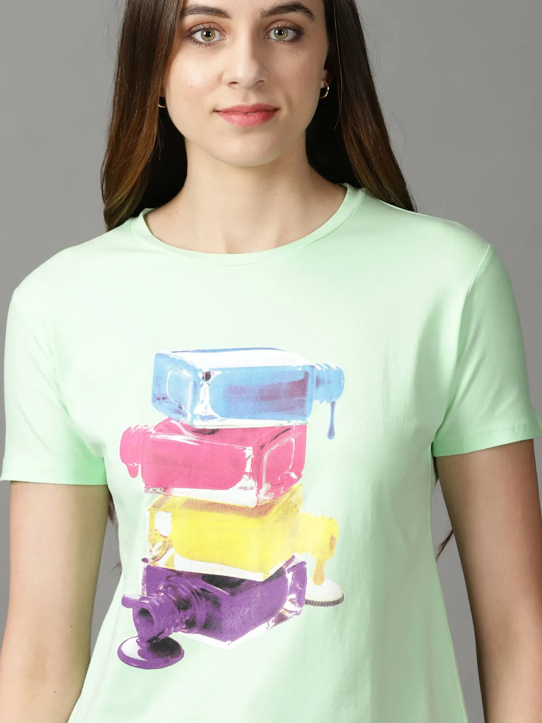 Women Green Print Crepe Top