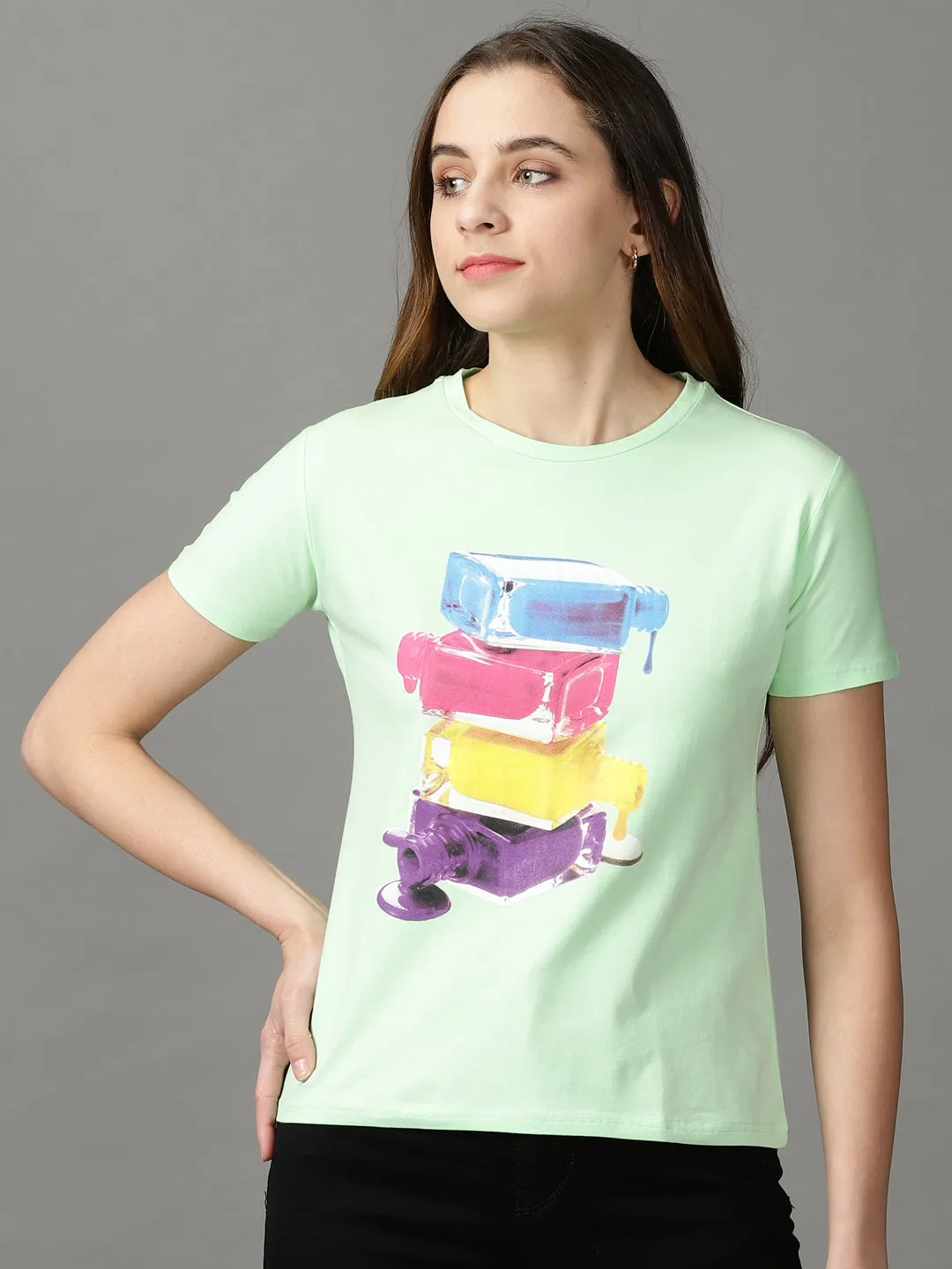Women Green Print Crepe Top