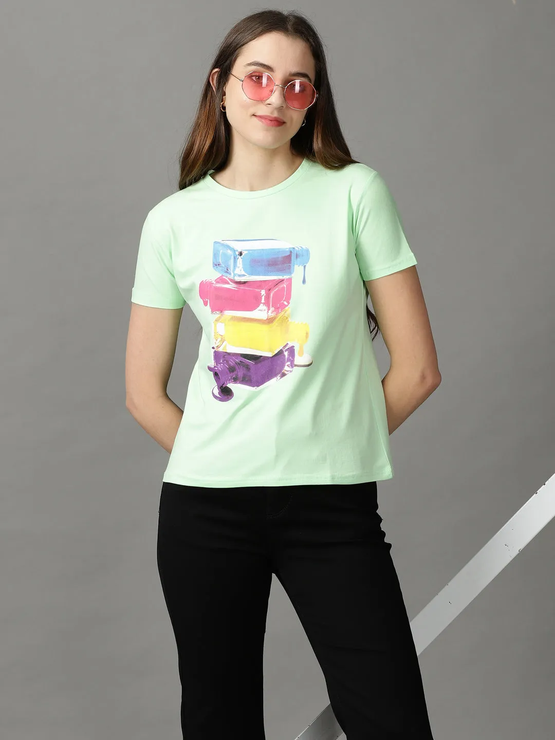 Women Green Print Crepe Top