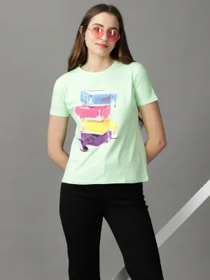 Women Green Print Crepe Top